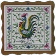 Azulejo com madeira decorado Galo de Águeda cores 7.5x7.5cm