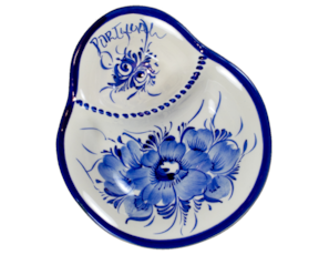 Azeitoneira em faiança, pintada à mão, motivo flor azul