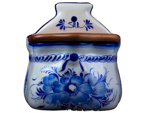 Saleiro em faiança, pintada à mão, motivo flor azul