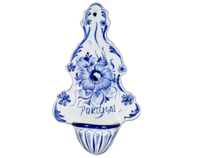 Pia com relevo em faiança, pintada à mão, motivo flor azul