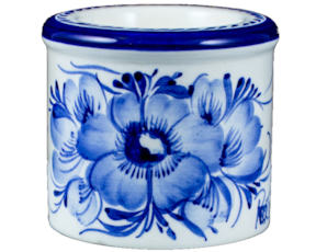 Tealight em faiança, pintada à mão, motivo flor azul