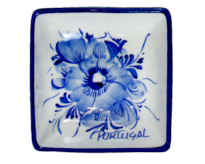 Tigela em faiança, pintada à mão, motivo flor azul