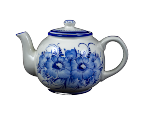 Bule deborla em faiança pintado à mão motivo flor azul