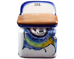 Saleiro pequeno em faiança, pintado à mão, linha peixe