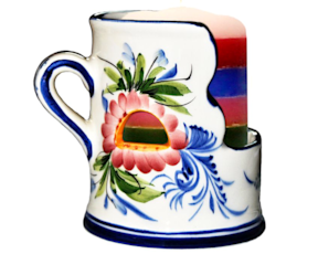 Castiçal grande em faiança pintado à mão motivo flor multicolor