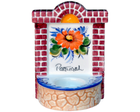 Fonte com tijolo em faiança pintada à mão motivo flor multicolor