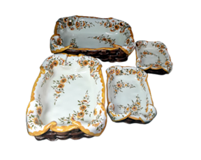 Cesto retangular/oval com pano em faiança pintado à mão