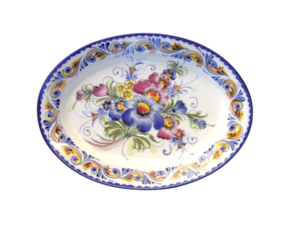 Travessa oval em faiança pintada à mão motivo flores