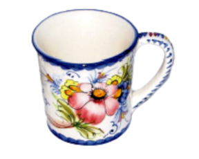 Caneca em faiança pintada à mão motivo flores