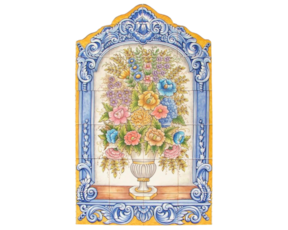 Painel azulejo recortado pintado à mão cores motivo Florão