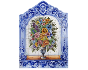 Painel azulejo pintado à mão cores motivo Florão