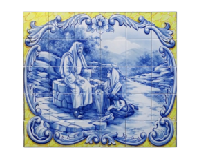 Painel azulejo pintado à mão motivo Boa Samaritana