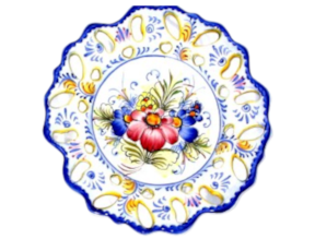 Prato decorativo de parede em faiança pintado à mão motivo flores