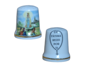 Dedal em porcelana decorado Motivo Nossa Senhora de Fátima