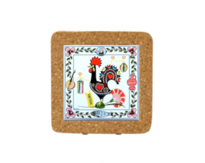 Azulejo decorado 15x15 cm com base em cortiça motivo galo de Barcelos