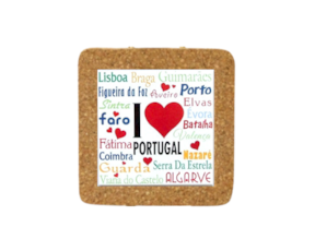 Azulejo decorado 15x15 cm com base em cortiça motivo I love Portugal