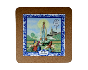 Azulejo decorado 15x15 cm com base de cortiça motivo Nossa Senhora de Fátima