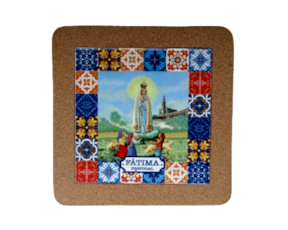 Azulejo decorado 15x15 cm com base de cortiça motivo Nossa Senhora de Fátima