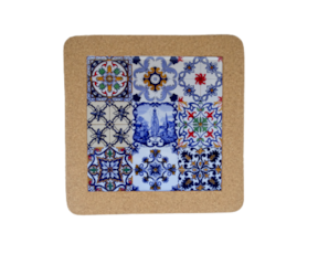 Azulejo decorado multi-padrão15x15 cm com base de cortiça motivo Nossa Senhora de Fátima