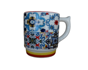 Caneca decorada em faiança multi-padrão