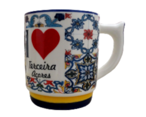 Caneca decorada em faiança multi-padrão I love  ilha terceira