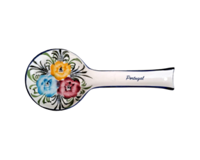 Base de colher em faiança pintada à mão motivo flores cor
