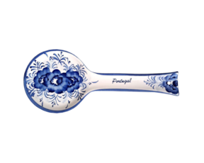 Base de colher em faiança pintada à mão motivo flores azul