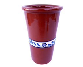 Pote para colheres de pau pintado à mão em barro vermelho