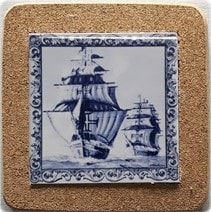 Azulejo com cortiça (sem corda) decorado Caravela 35 7.5x7.5cm