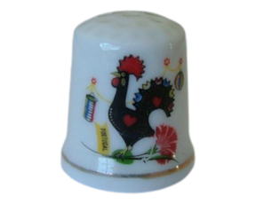 Dedal em porcelana decorado motivo galo de Barcelos