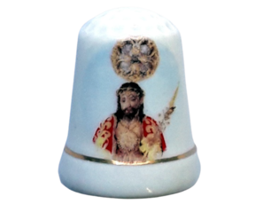 Dedal em porcelana decorado motivo Santo Cristo Açores