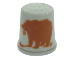 Dedal em porcelana decorado motivo pia do urso laranja