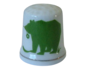 Dedal em porcelana decorado motivo pia do urso verde