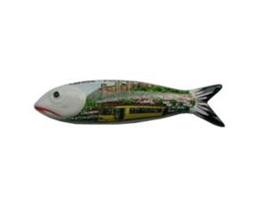 sardinha magnética em faiança decorada motivo castelo São Jorge