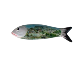 Sardinha magnética em faiança decorada motivo vista de Coimbra