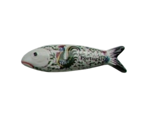 Sardinha magnética em faiança decorada motivo galo de Águeda