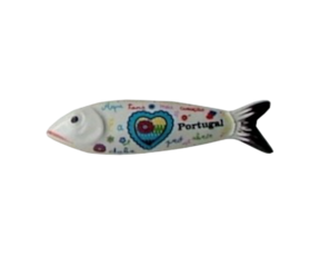 Sardinha magnética em faiança decorada motivo lenço dos namorados