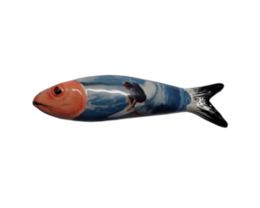 Sardinha magnética em faiança decorada motivo surfista