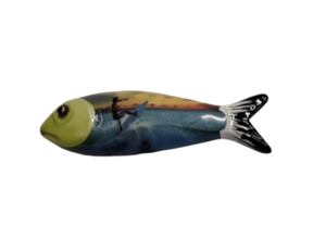 Sardinha magnética em faiança decorada motivo surfista