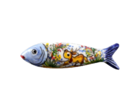 Sardinha magnética em faiança pintada à mão motivo século XVII