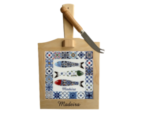 Tábua de queijo motivo sardinhas 15x15 cm