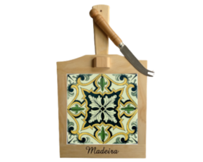 Tábua de queijo em madeira natural com azulejo decorado 15*15 cm padrão 79VM