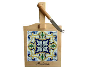 Tábua de queijo em madeira natural com azulejo decorado 15*15 cm padrão 79M