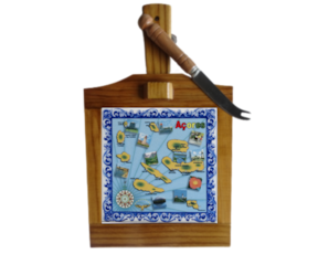 Tábua de queijo madeira envernizada  motivo mapa Açores 15x15 cm