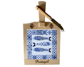 Tábua de queijo motivo sardinhas azul 15x15 cm