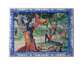 Painel decorado 12 azulejos motivo descortiçamento (cortiça)
