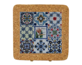 Azulejo decorado 15x15 cm com base de cortiça multi-padrão estrelícia