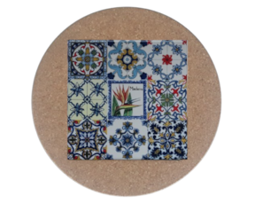 Azulejo decorado 15x15 cm com base de cortiça redonda multi-padrão estrelícia