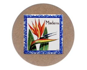 Azulejo decorado 15x15 cm com base de cortiça redonda motivo estrelícia