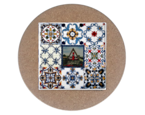 Azulejo decorado 15x15 cm com base de cortiça redonda multi-padrão casa santana